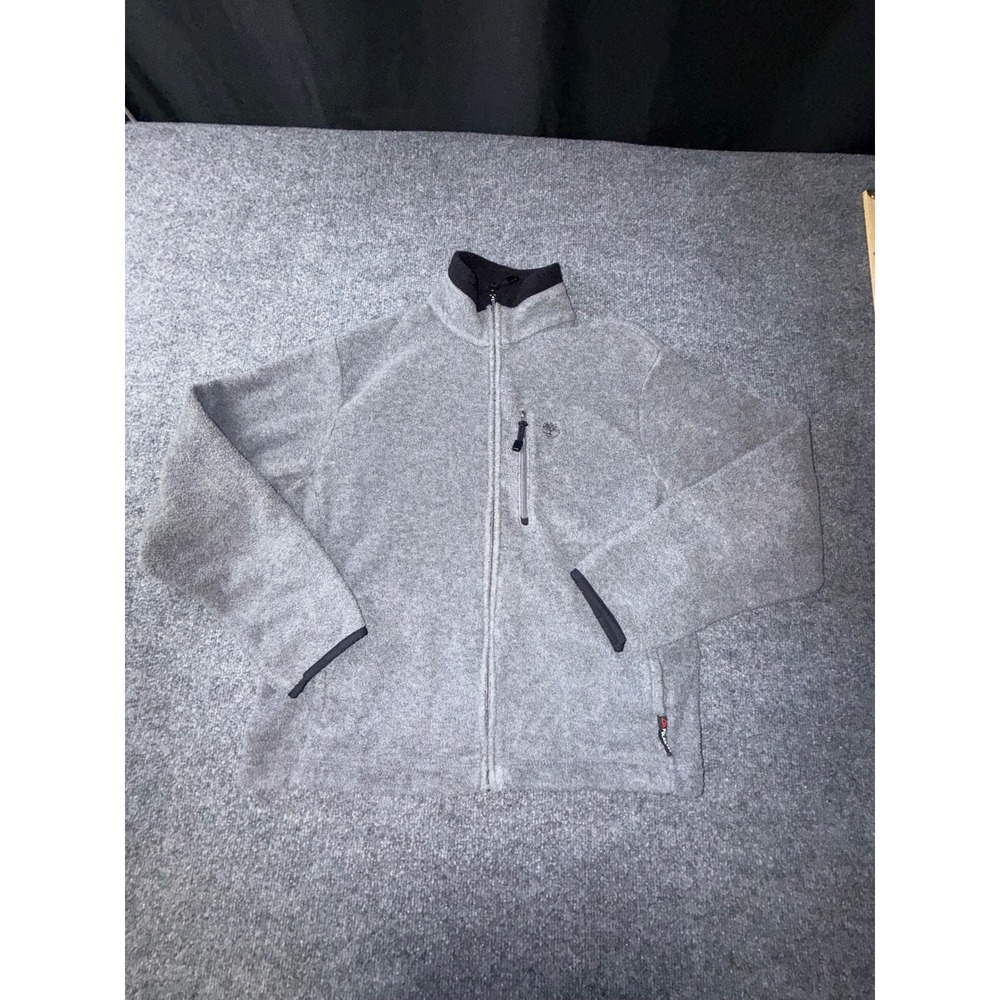 Timberland Polartec Fleece Jacket Mens Small Gray Full Zip Mock Neck Outdoor